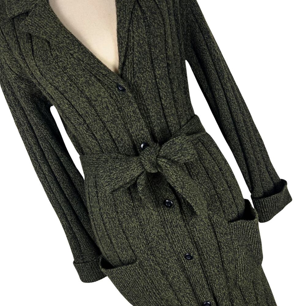 Vintage Distinctive Olive Green Belted Cardigan Dark Academia Cottagecore S - Picture 2 of 9